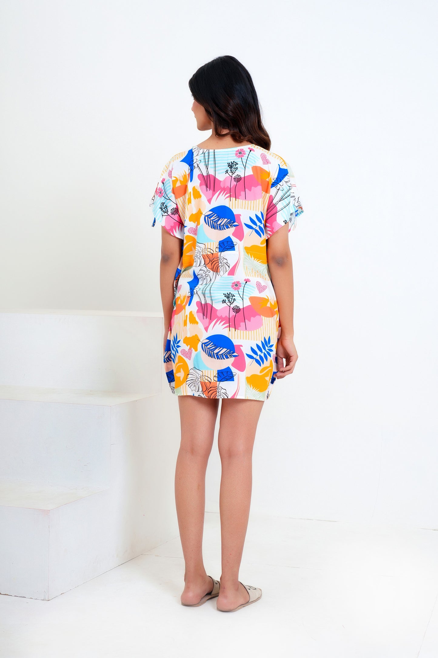 Women’S Kaftan Dress – Elegant Tropical Print Resort Wear For Beach Holidays