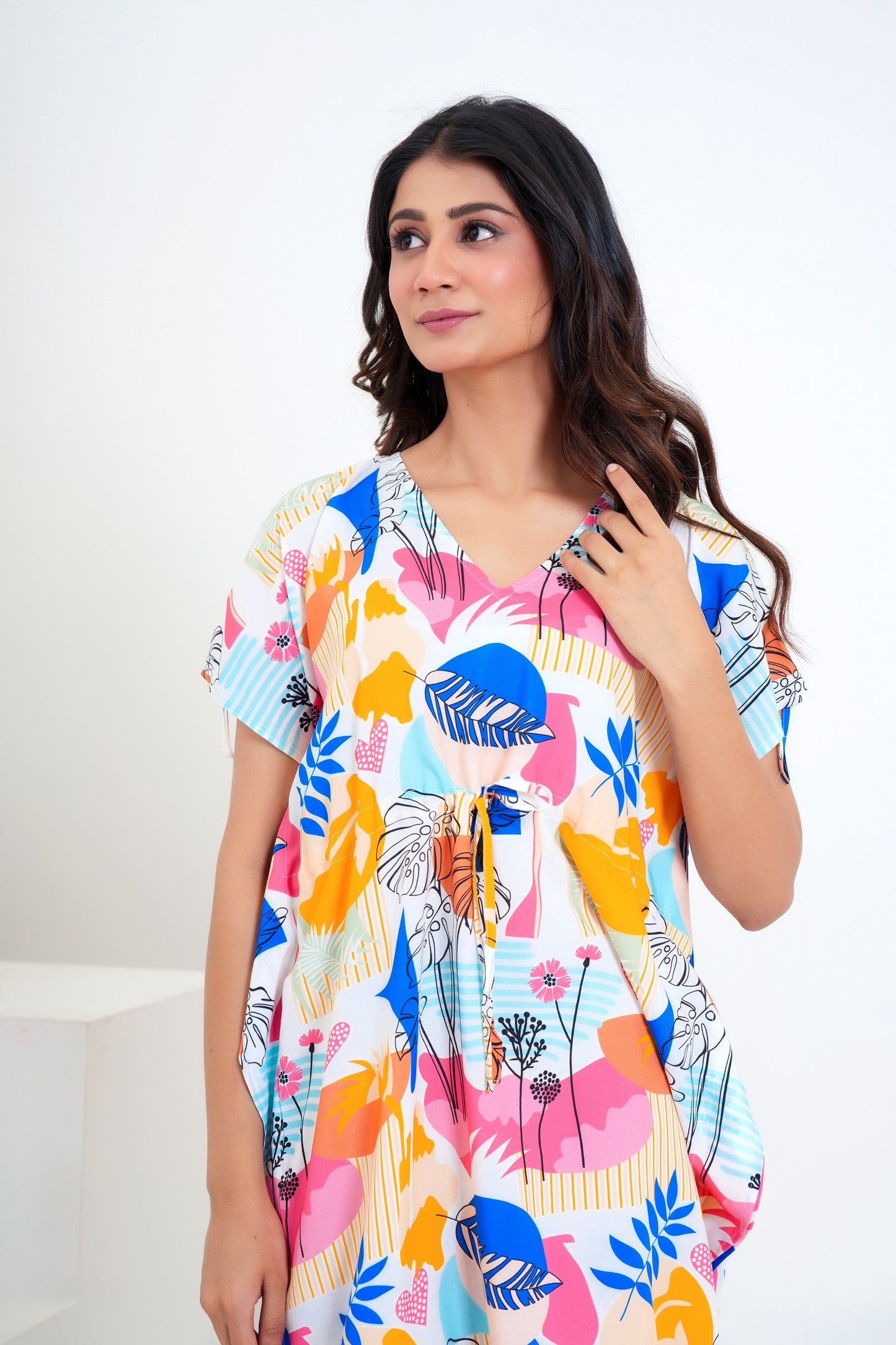 Women’S Kaftan Dress – Elegant Tropical Print Resort Wear For Beach Holidays