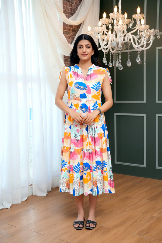 Girl’S Printed Midi Dress – Sleeveless Vacation Dress For Beach Holidays