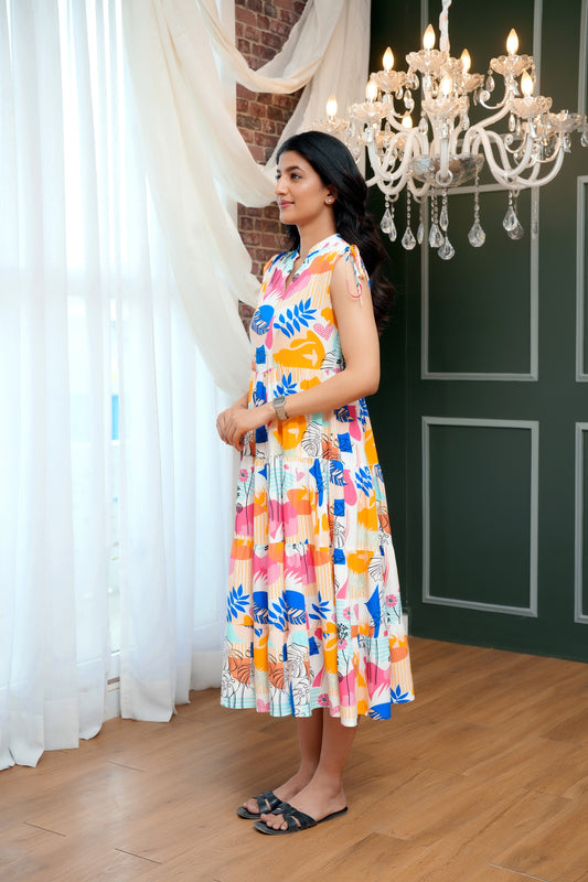 Girl’S Printed Midi Dress – Sleeveless Vacation Dress For Beach Holidays