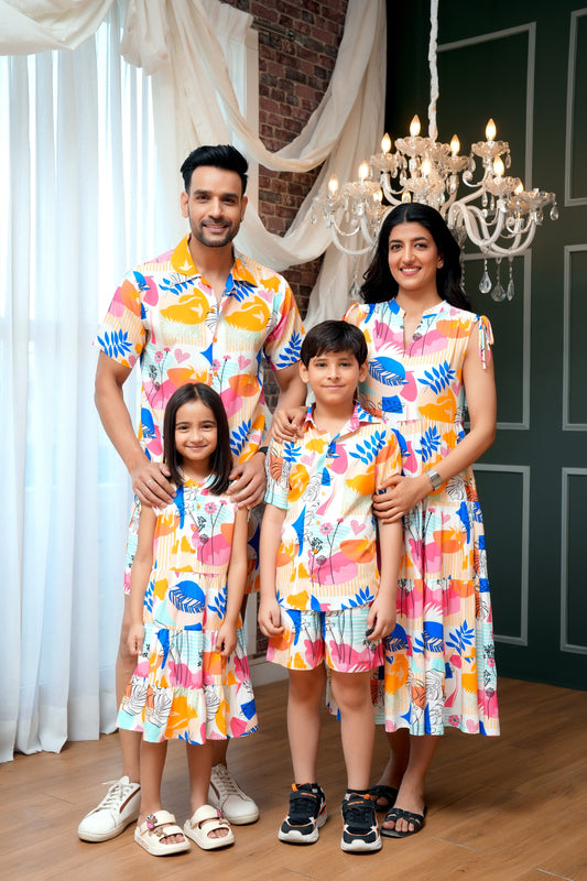 Family Matching Tropical Outfits – Vacation Shirt & Dress Combo