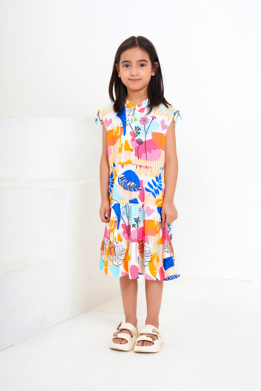 Girl’S Sleeveless A-Line Midi Dress – Tropical Print Summer Resort Dress