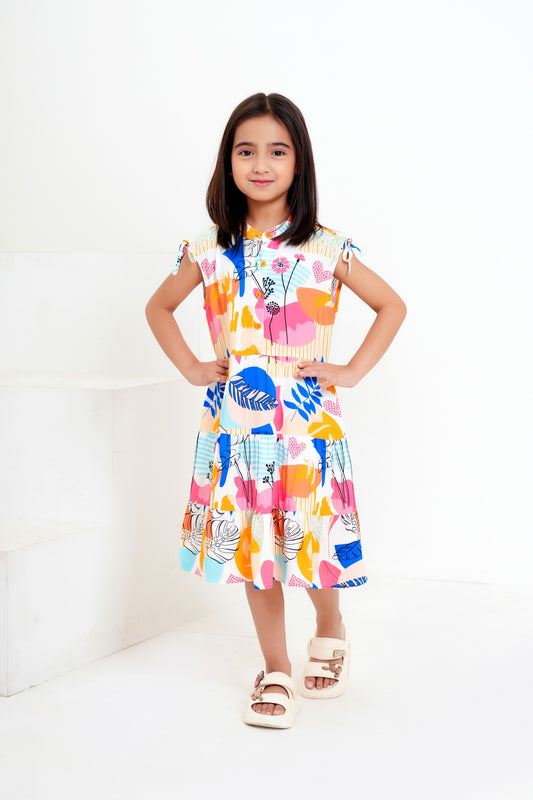 Girl’S Sleeveless A-Line Midi Dress – Tropical Print Summer Resort Dress