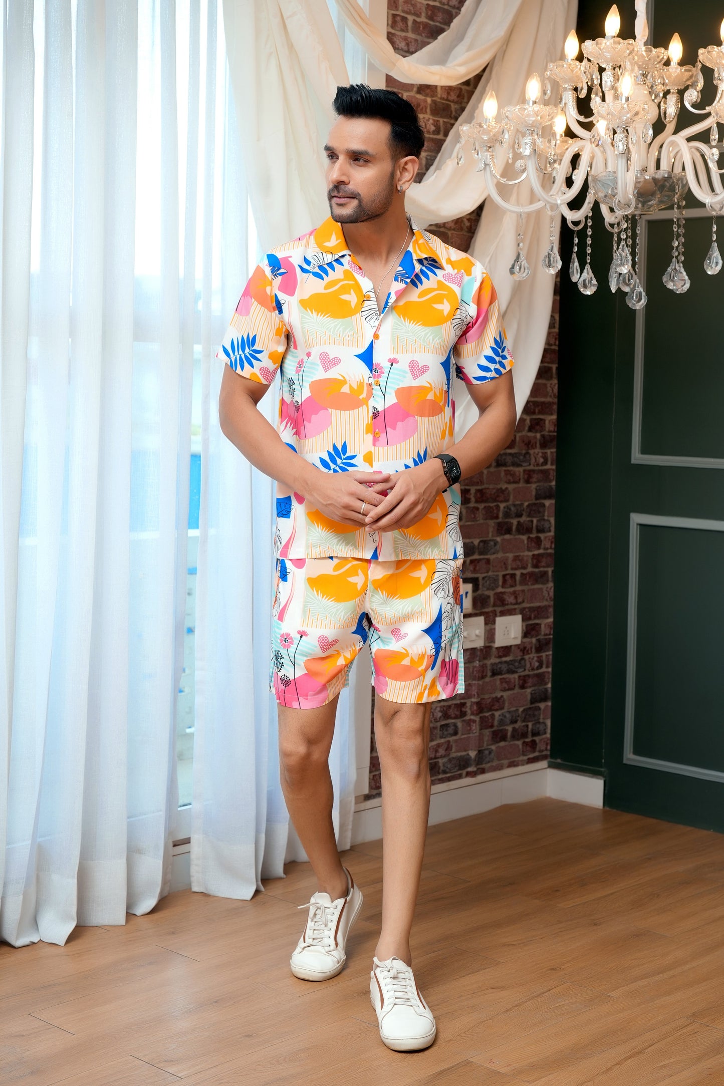 Men’S Tropical Co-Ord Set – Short Sleeve Shirt and Short Travel Wear