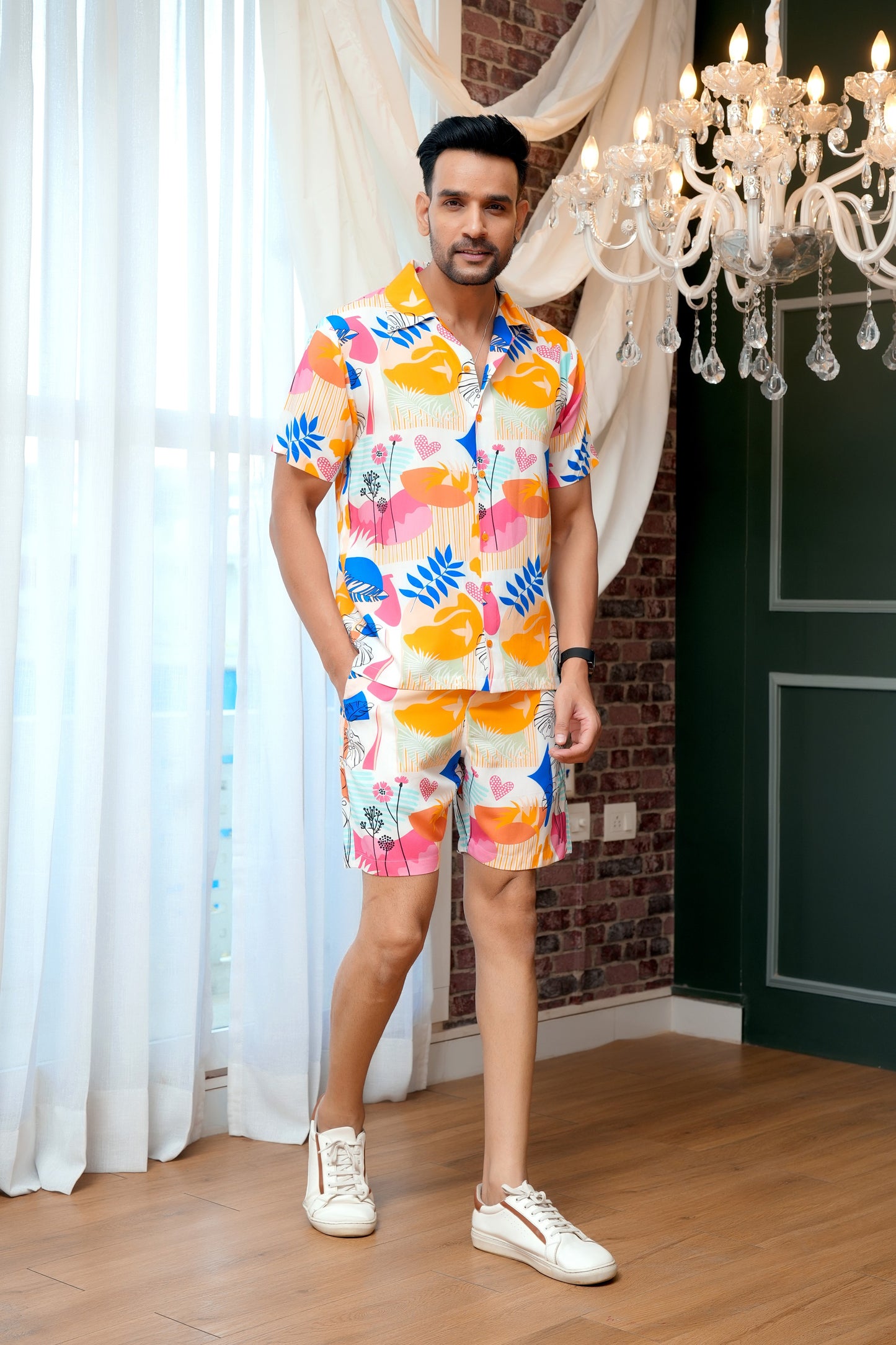 Men’S Tropical Co-Ord Set – Short Sleeve Shirt and Short Travel Wear