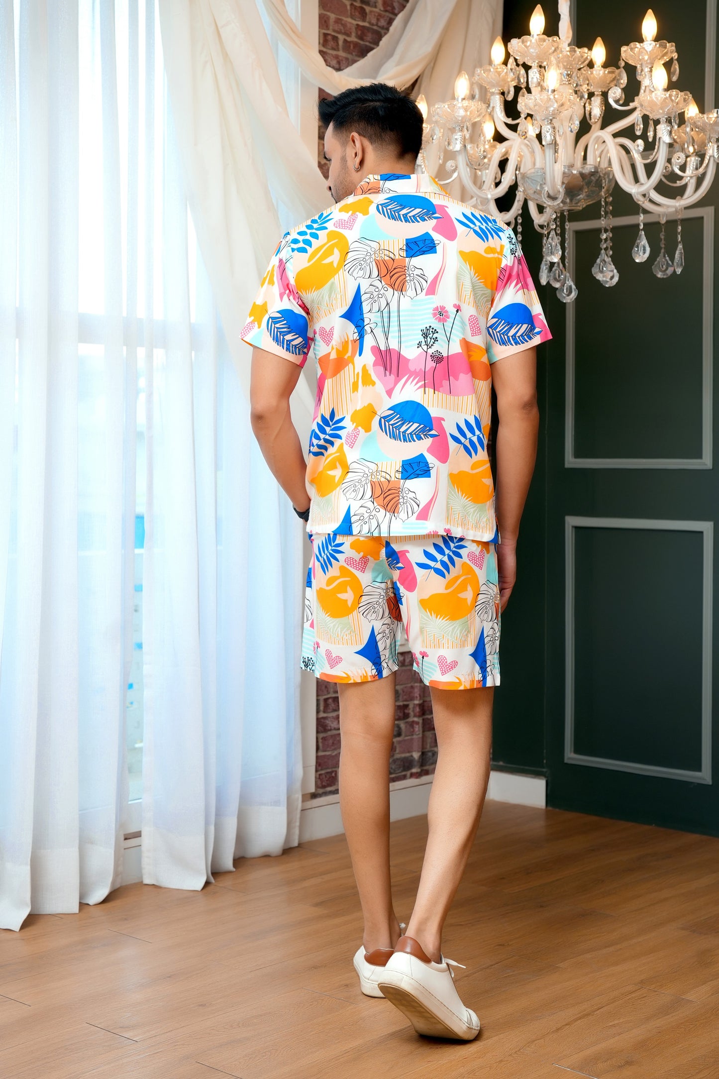 Men’S Tropical Co-Ord Set – Short Sleeve Shirt and Short Travel Wear