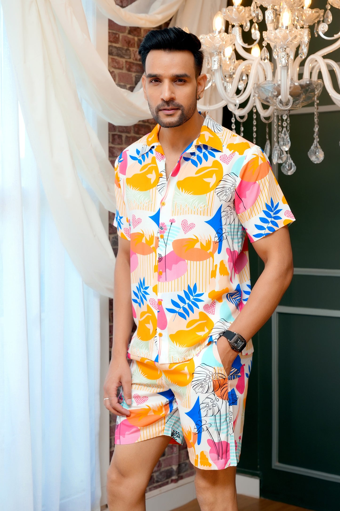 Men’S Tropical Co-Ord Set – Short Sleeve Shirt and Short Travel Wear