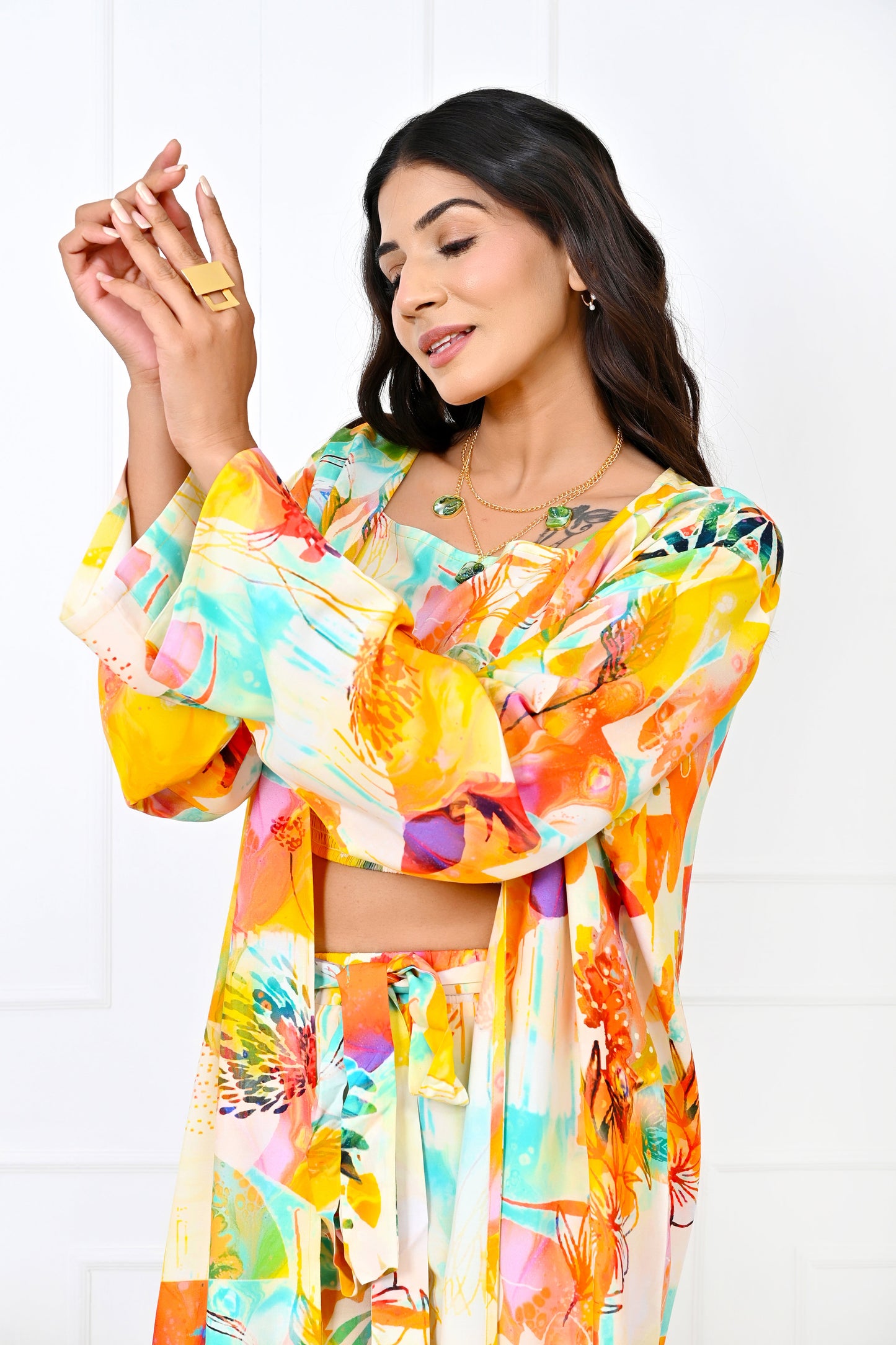 Women’s Yellow Floral Co-Ord Set – Shirt & Shorts Beachwear