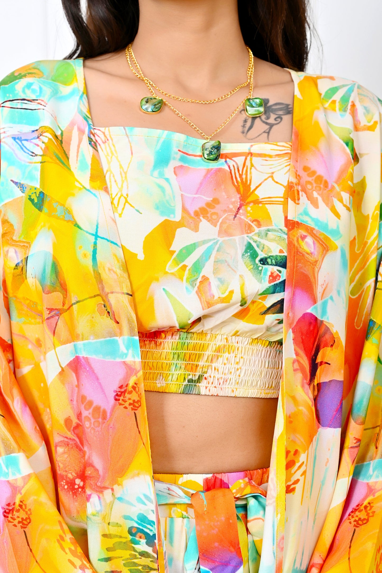 Women’s Yellow Floral Co-Ord Set – Shirt & Shorts Beachwear