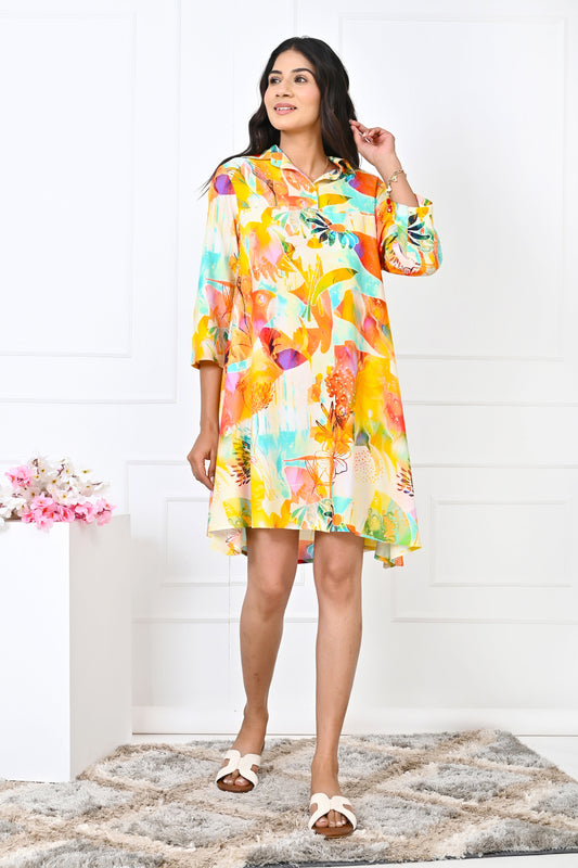 Women’s Yellow Floral Kurta Dress – Elegant Summer Resort Wear