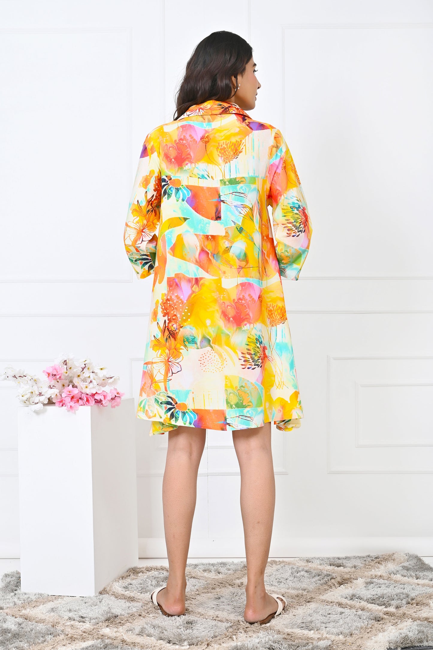 Women’s Yellow Floral Kurta Dress – Elegant Summer Resort Wear