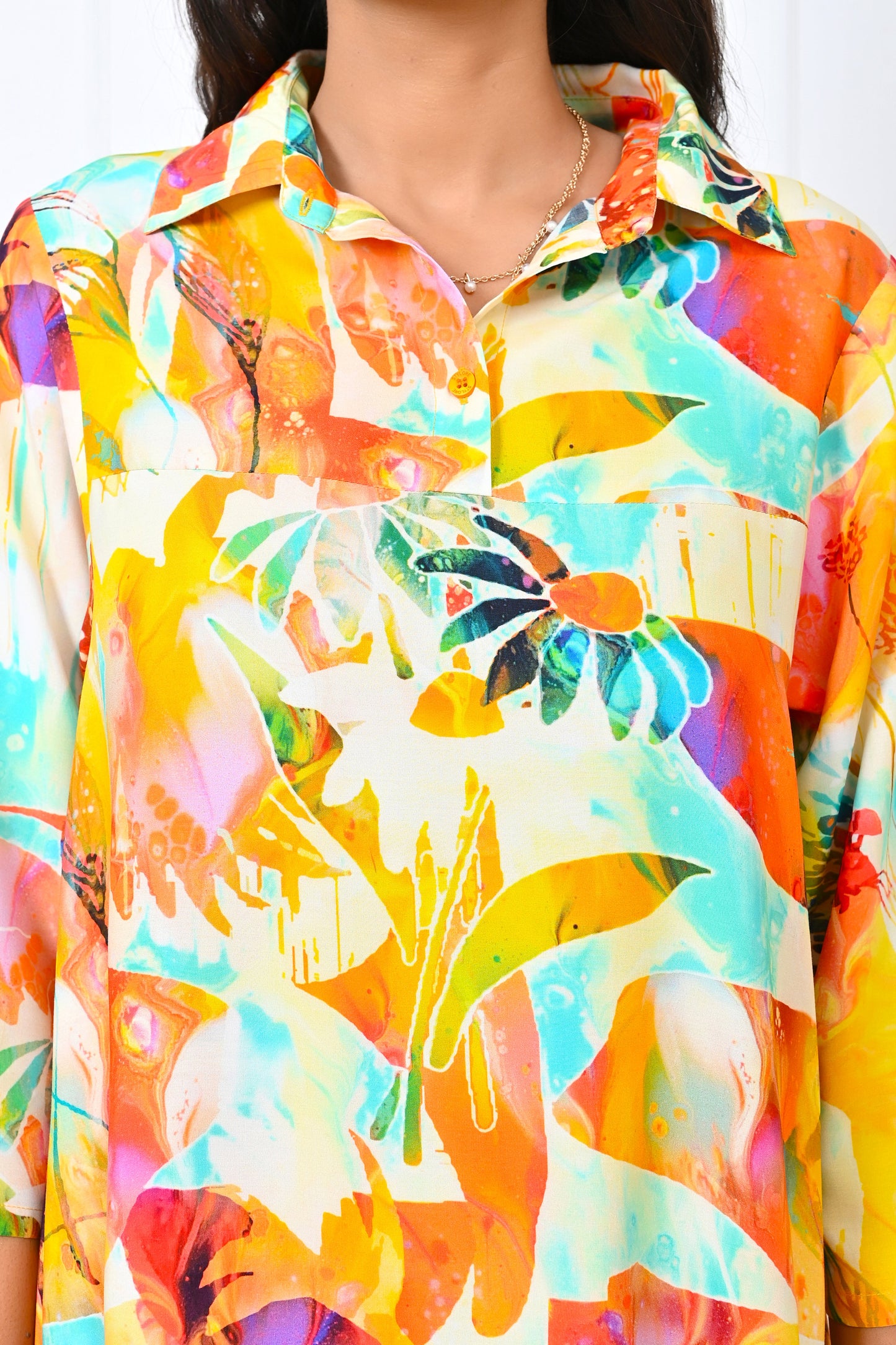 Women’s Yellow Floral Kurta Dress – Elegant Summer Resort Wear