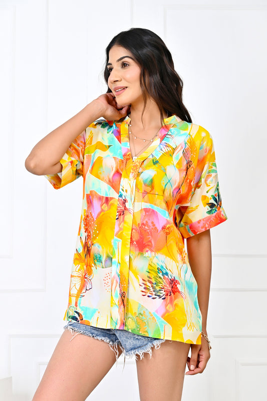 Girl’s Yellow Floral Short Sleeve Blouse – Casual Summer Vacation Top