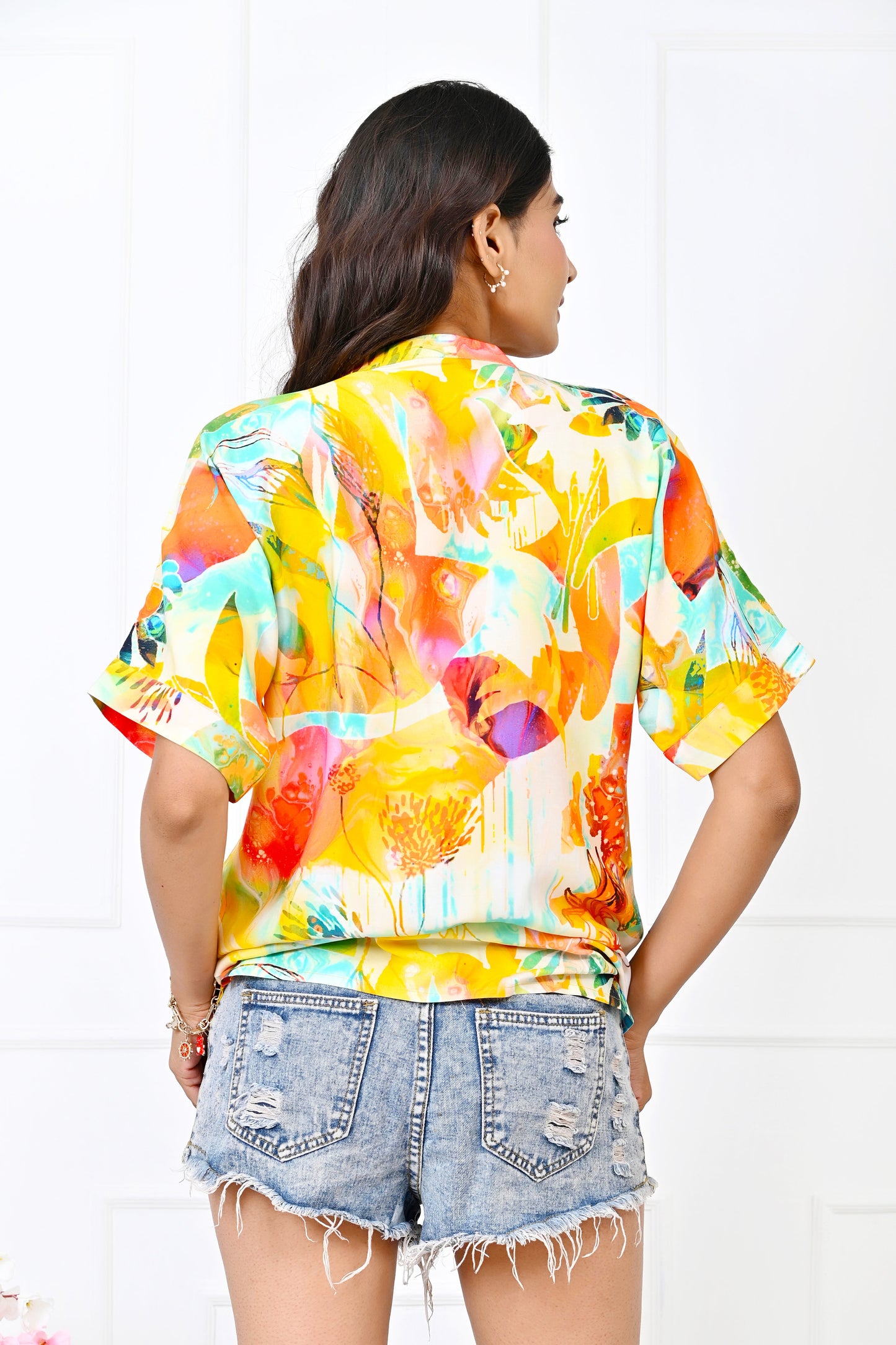 Girl’s Yellow Floral Short Sleeve Blouse – Casual Summer Vacation Top
