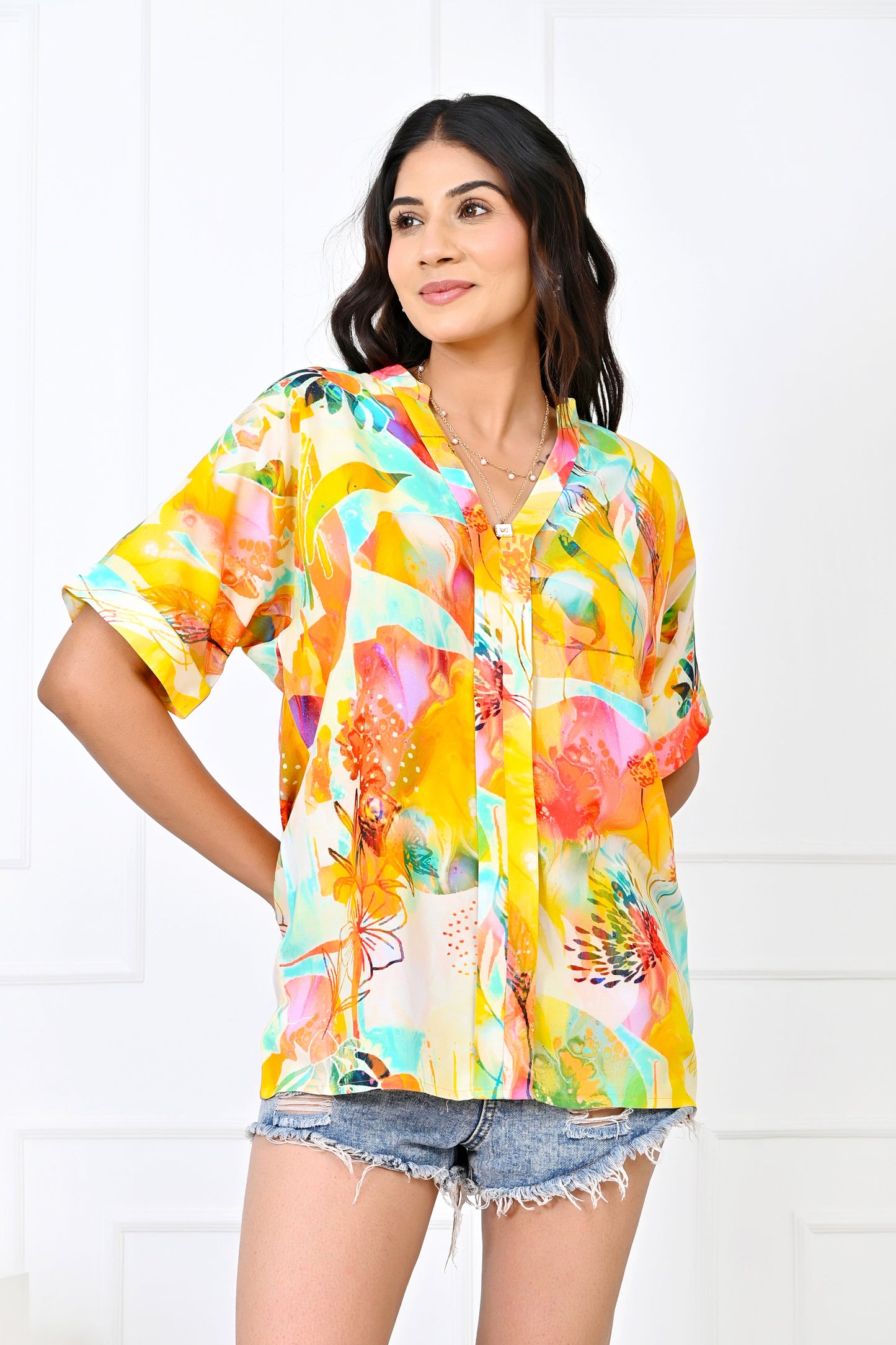 Girl’s Yellow Floral Short Sleeve Blouse – Casual Summer Vacation Top