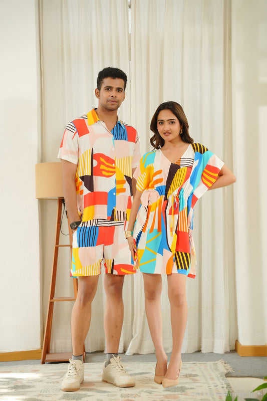 Couple Beach Outfit Mens Shirt & Womens Kaftan Dress Couple Beach Outfit Mens Shirt & Womens Kaftan Dress