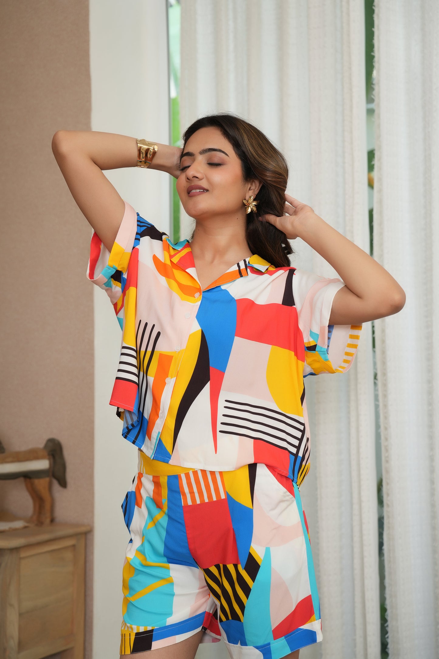 Women’s ColorBurst Co-Ord Set – Shirt & Shorts Vacation Look