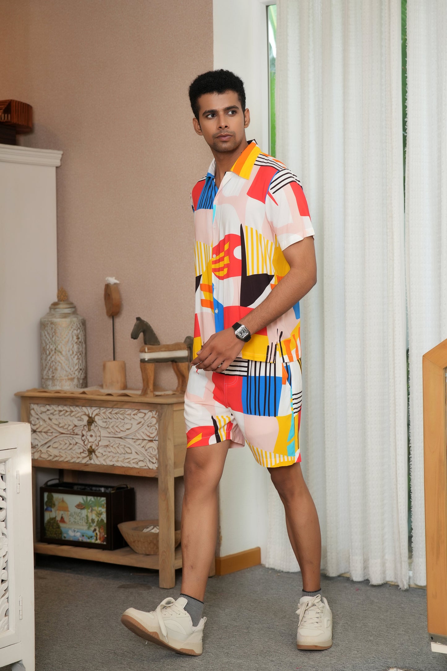 Men’s ColorBurst Co-Ord Set – Shirt & Shorts for Beach & Pool Parties