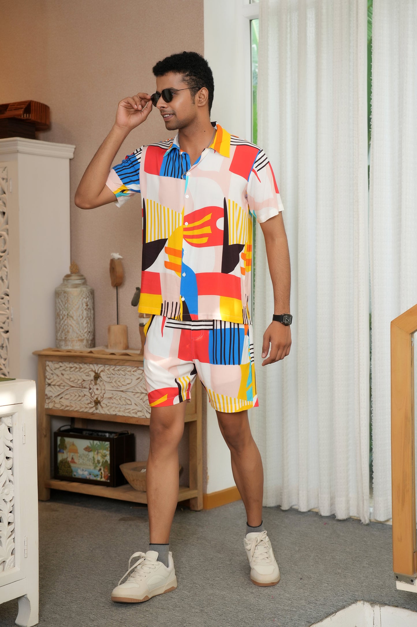 Men’s ColorBurst Co-Ord Set – Shirt & Shorts for Beach & Pool Parties