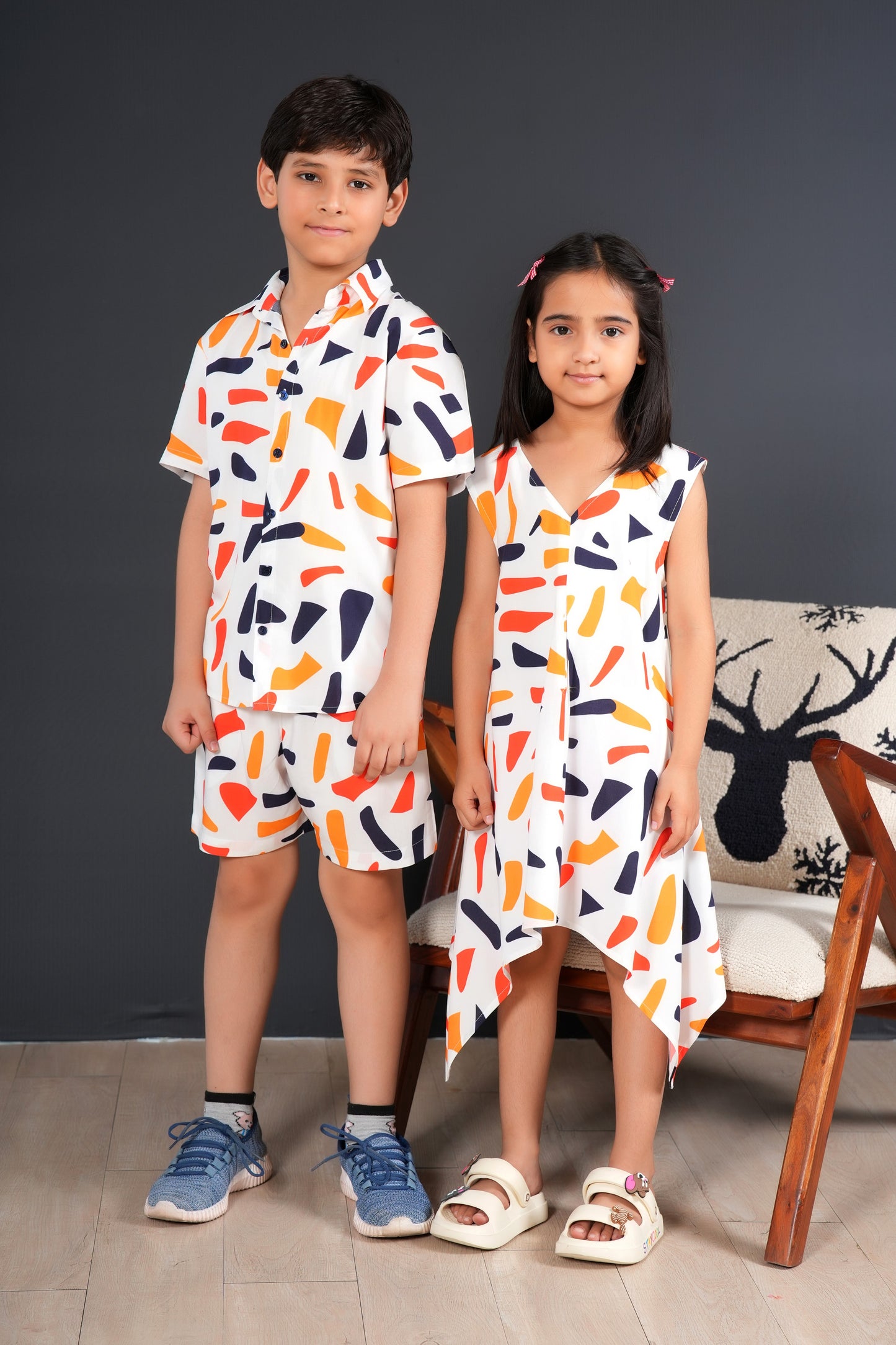 Tropical Print Matching Outfits for Siblings – Lightweight Kids' Holiday Wear