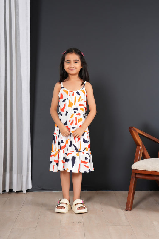 Tropical A-Line Midi Dress for Girls – Summer Resort Matching Wear