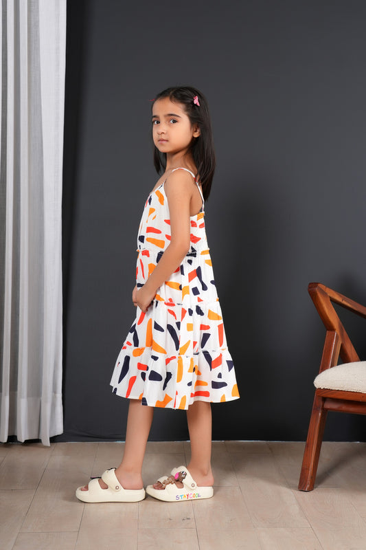 Tropical A-Line Midi Dress for Girls – Summer Resort Matching Wear