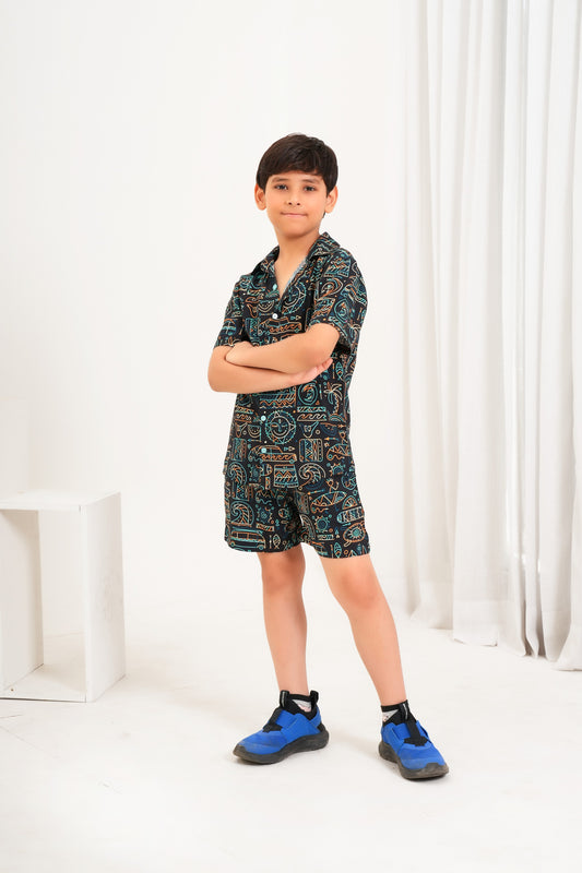 Boy's Co-ord Set – Shirt & Shorts in Tropical Print