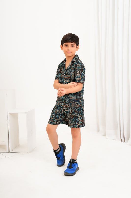 Boy's Co-ord Set – Shirt & Shorts in Tropical Print