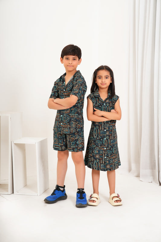 Brother and Sister Matching Twinning Dresses – Printed Resort Wear for Vacations