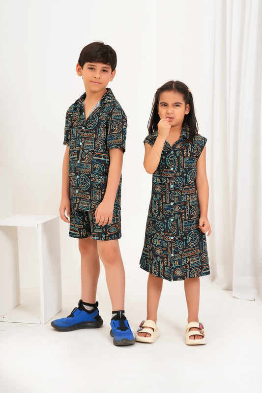 Brother and Sister Matching Twinning Dresses – Printed Resort Wear for Vacations