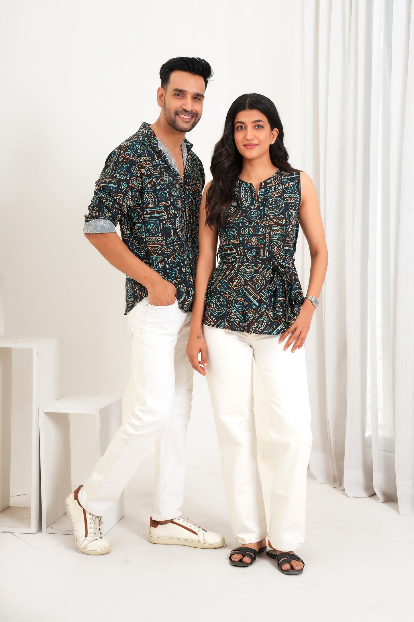 Couple Tropical Print Combo – Shirt & Top Set