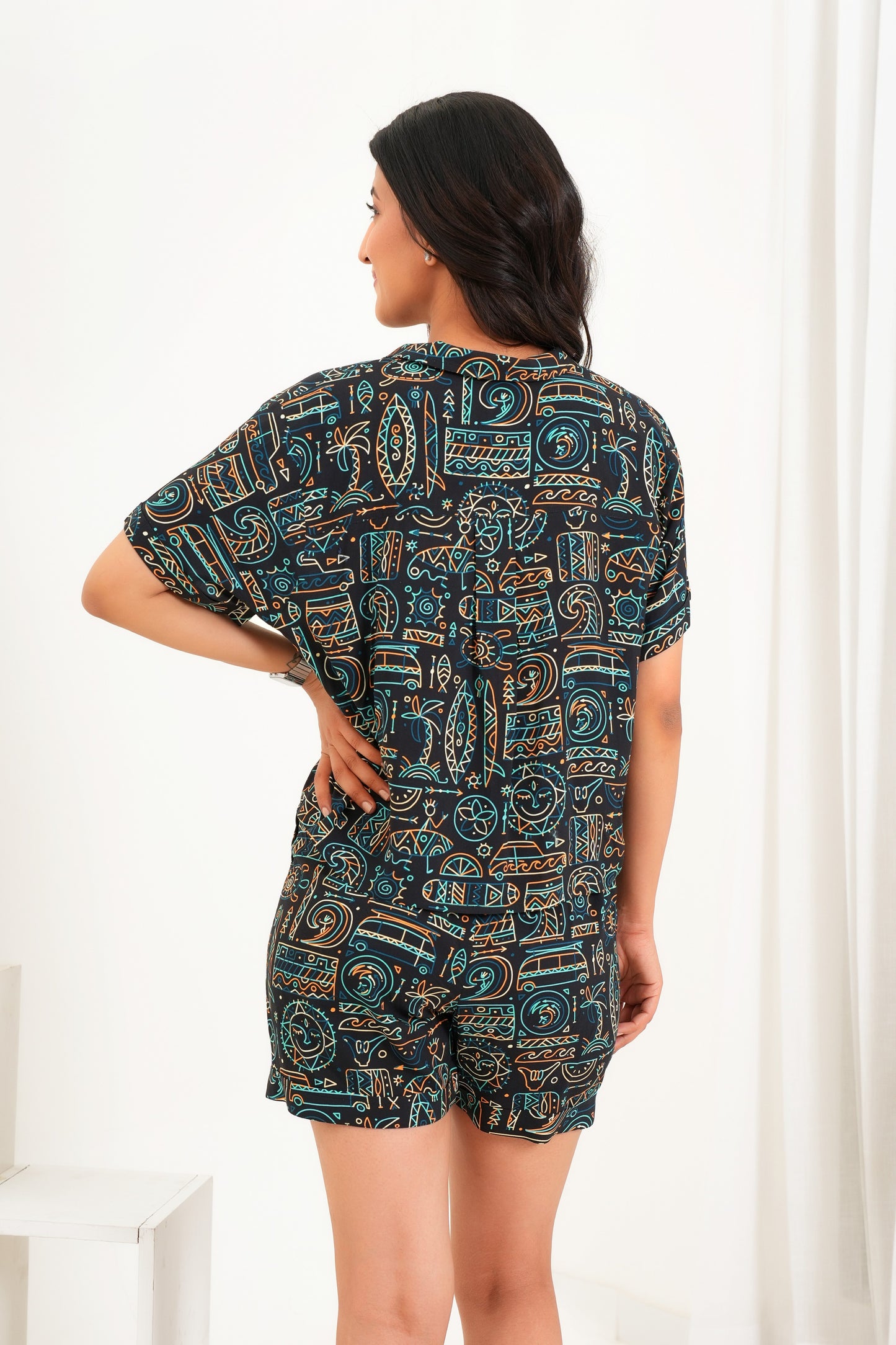 Women’s Matching Shirt Short Co-Ord Set – Printed, Resort Casual