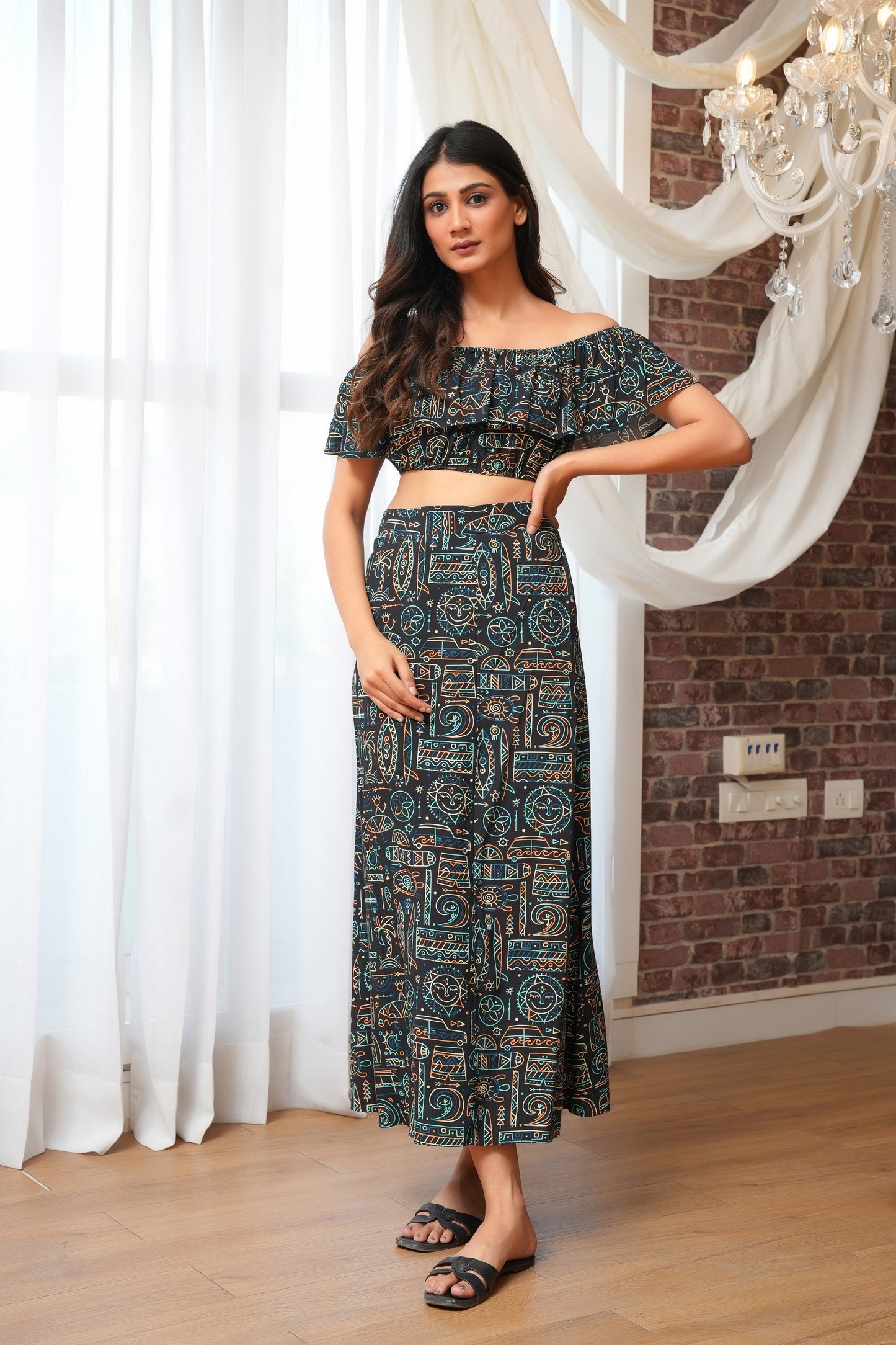 Women’s Matching Top Skirt Co-Ord Set – Printed, Resort Casual