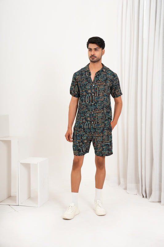 Men’s Matching Shirt and Short Co-ord Set – Printed Statement Look