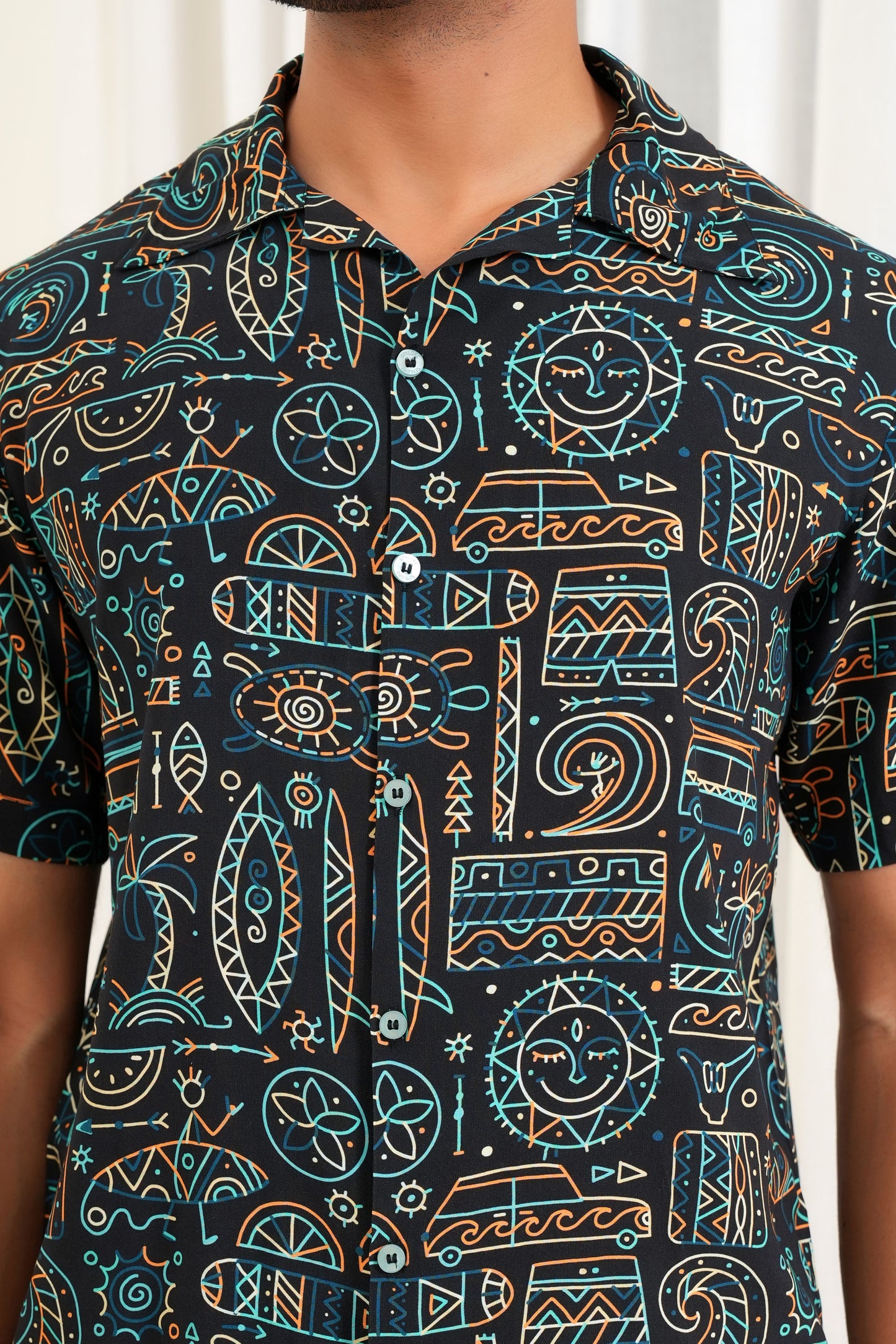Men’s Printed Shirt – Short Sleeve, Statement Casual