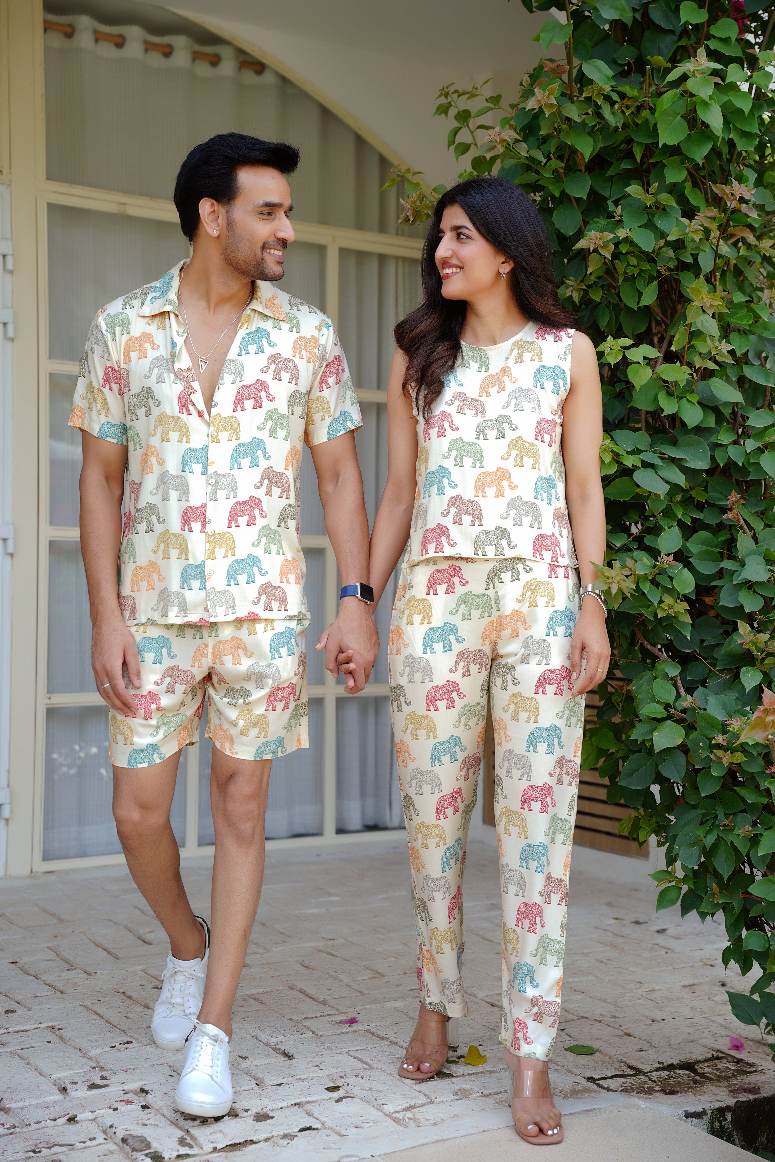 Couple Matching Beach Co Ord Set – Shirt and Shorts Outfit for Honeymoon Vacation and Resort Holiday
