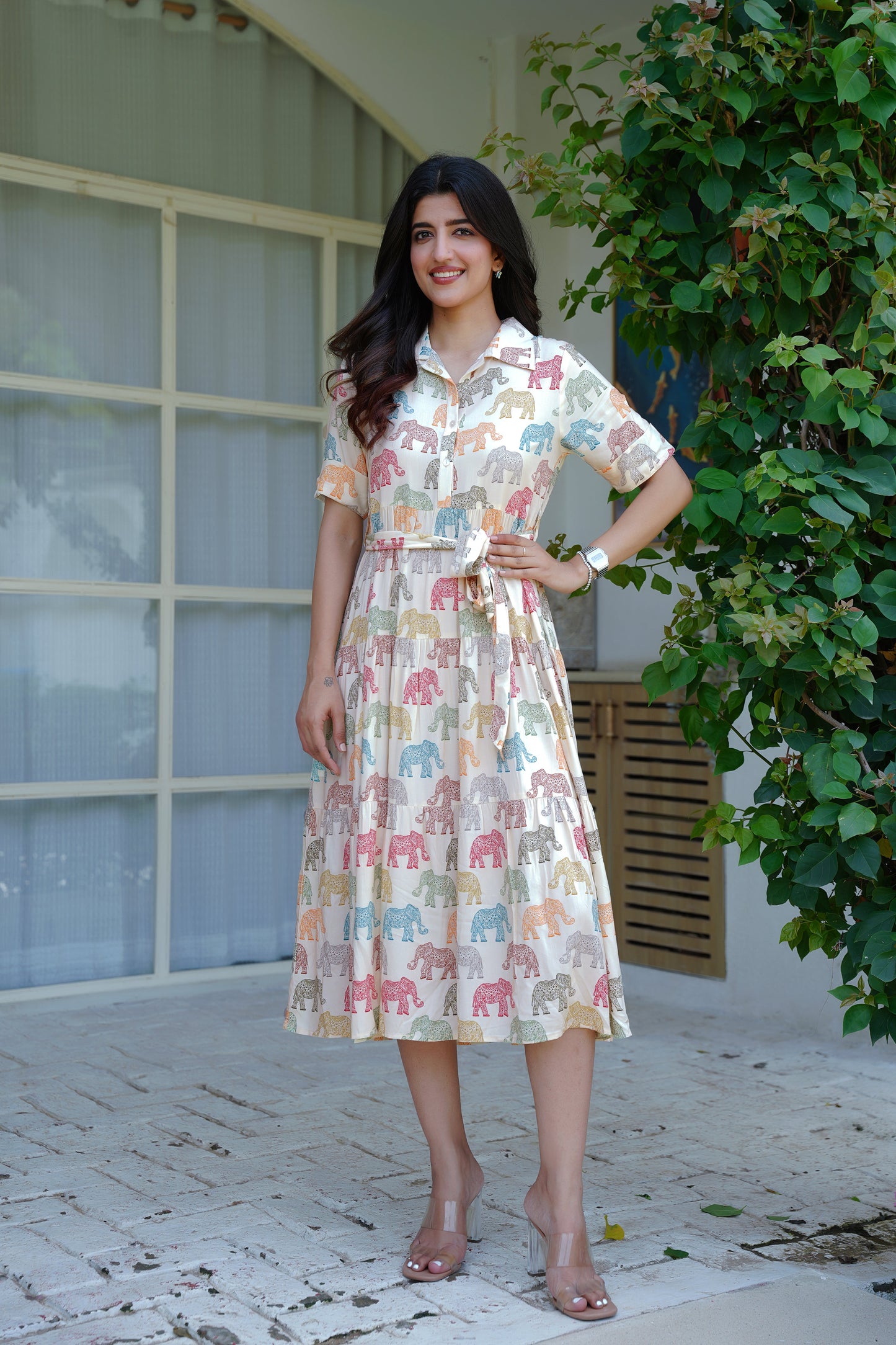 Womens Printed Midi Dress – Tropical Beach Vacation Pool Party and Resort Holiday Outfit