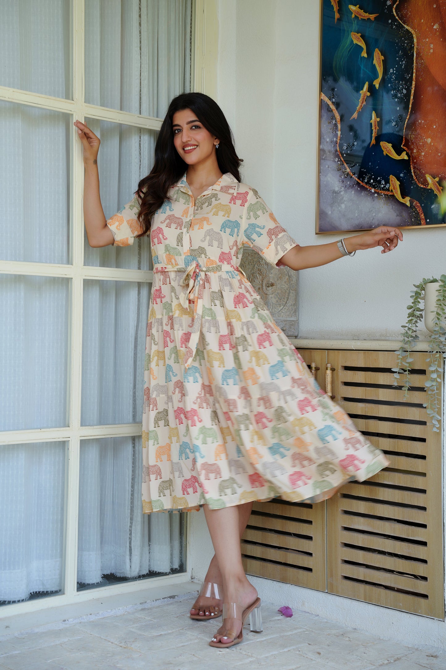 Womens Printed Midi Dress – Tropical Beach Vacation Pool Party and Resort Holiday Outfit