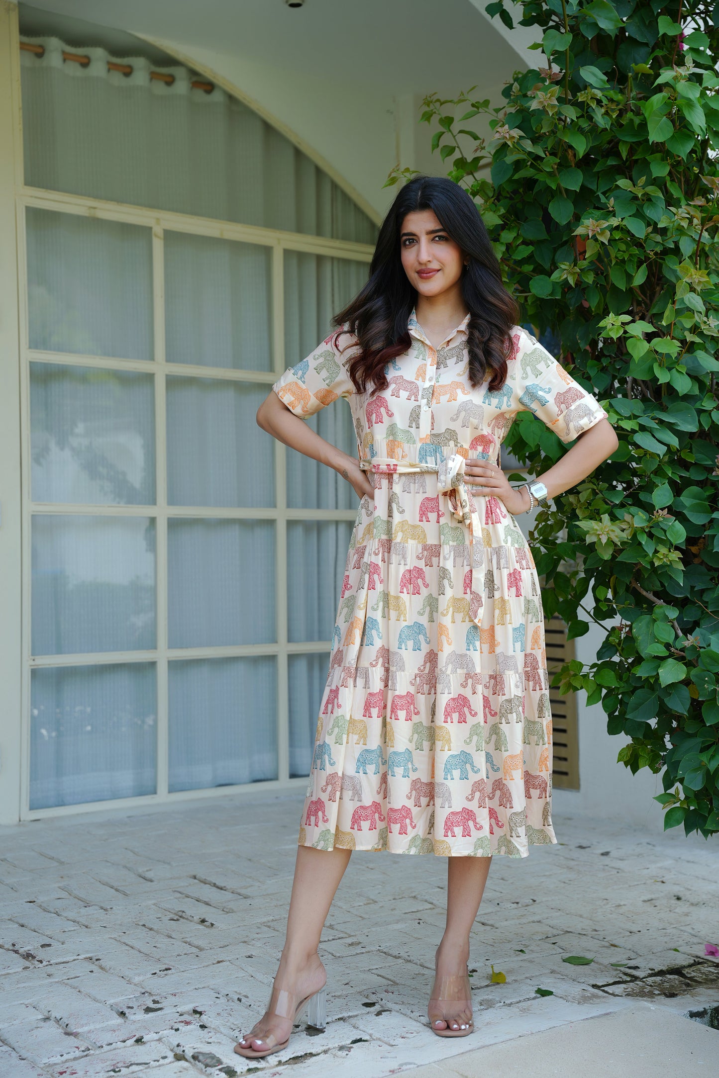 Womens Printed Midi Dress – Tropical Beach Vacation Pool Party and Resort Holiday Outfit