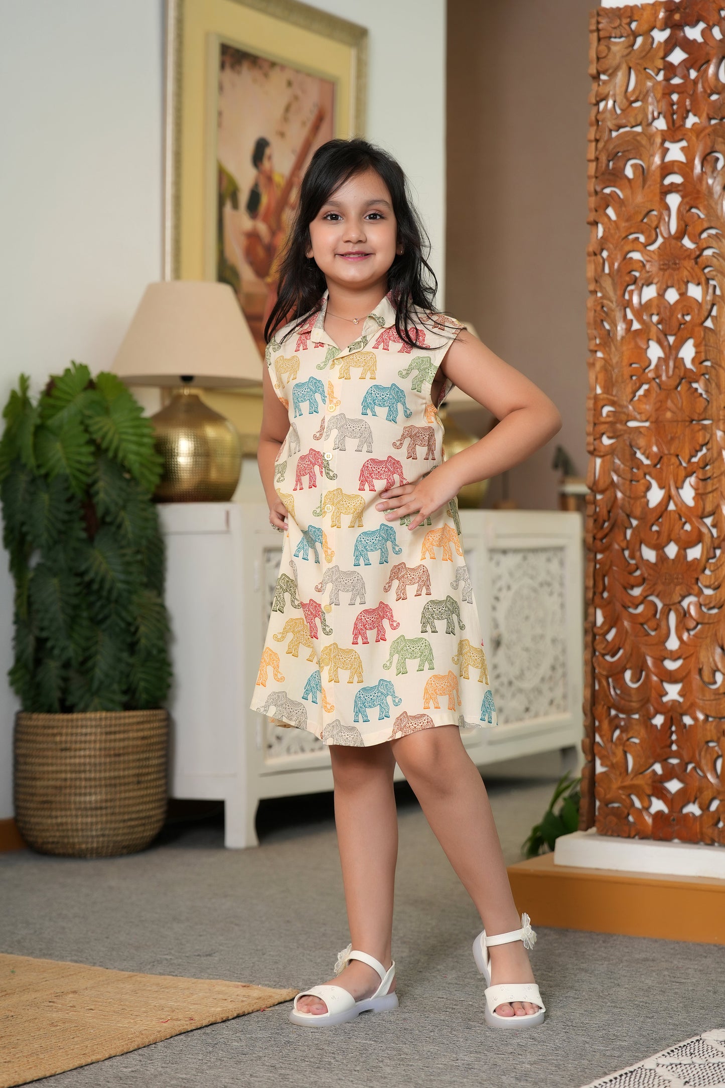 Girls Sleeveless Tropical Dress – Beach Vacation Birthday Pool Party and Holiday Outfit