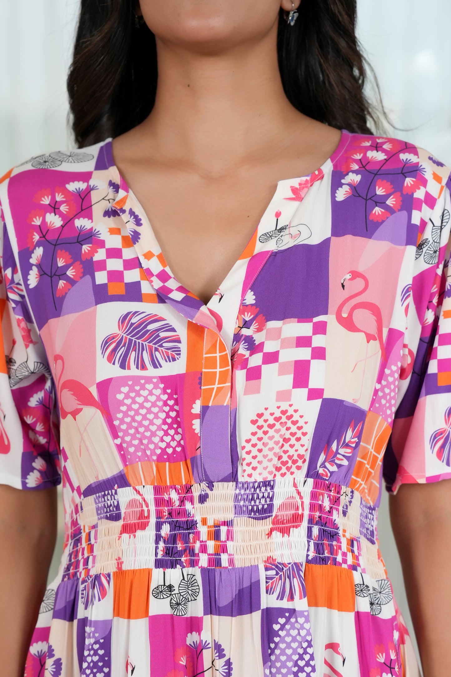Women’s Flamingo Midi Dress – Printed Summer Vacation Dress