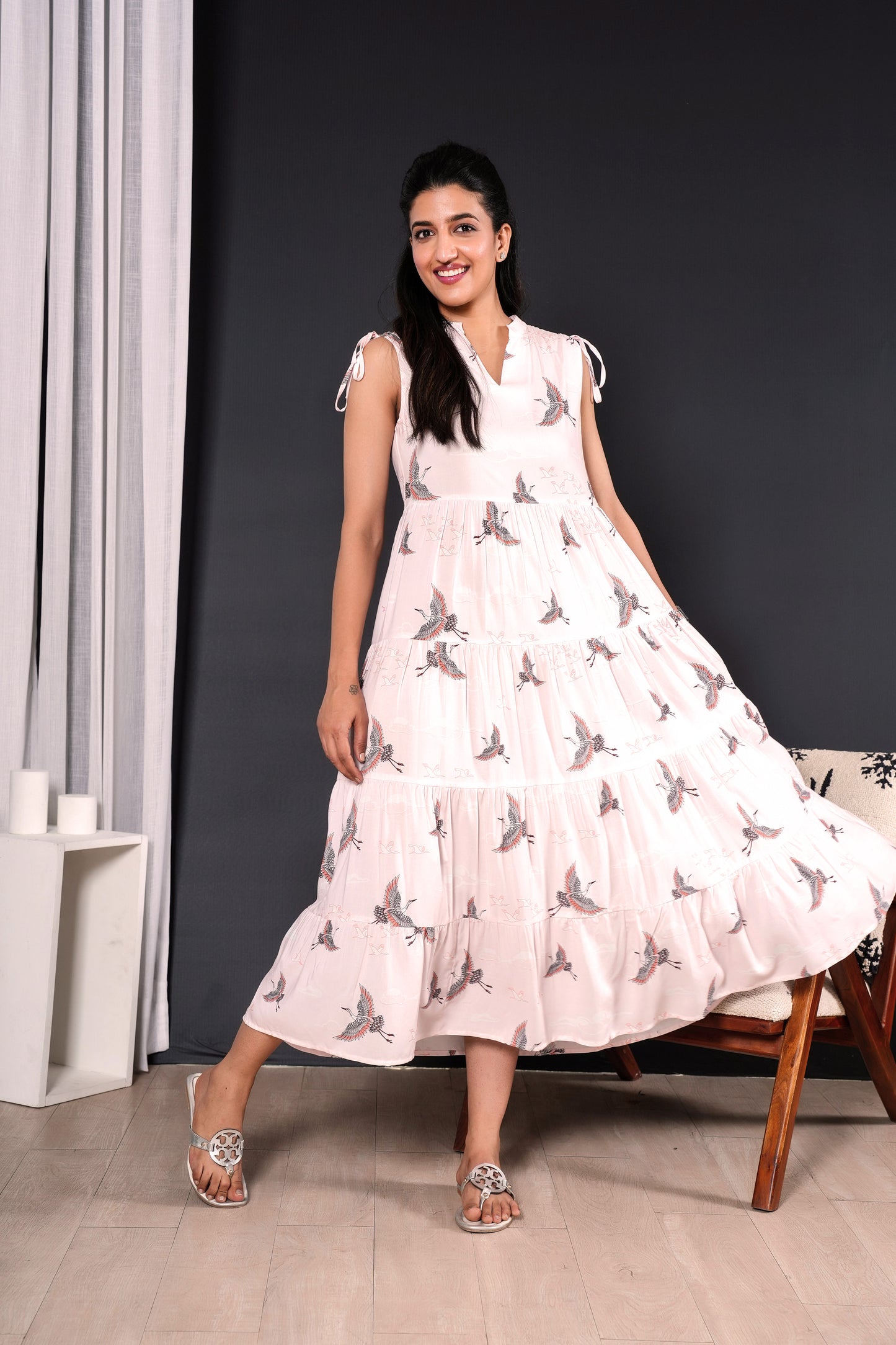 Women’s Sleeveless A-Line Midi Dress – Lightweight Beach Style