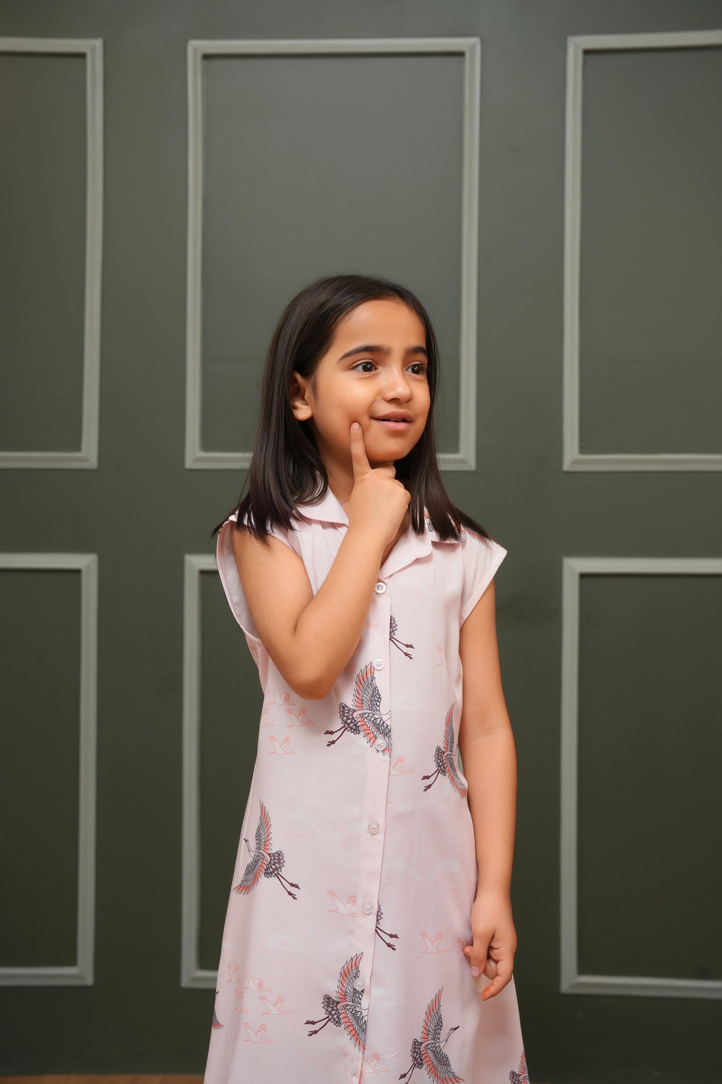 Tropical A-Line Midi Dress for Girls – Summer Resort Matching Wear