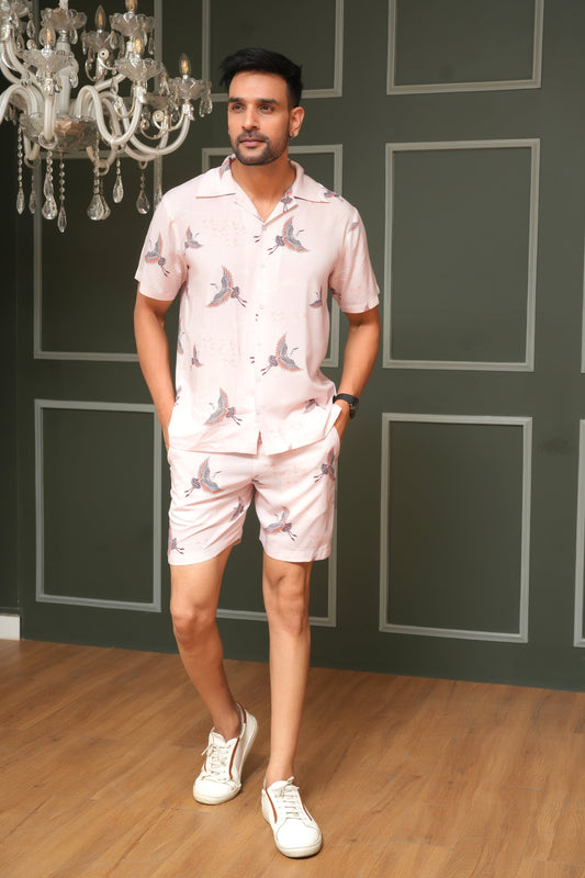 Men’s Summer Co-Ord Set – Tropical Print Shirt & Shorts Combo