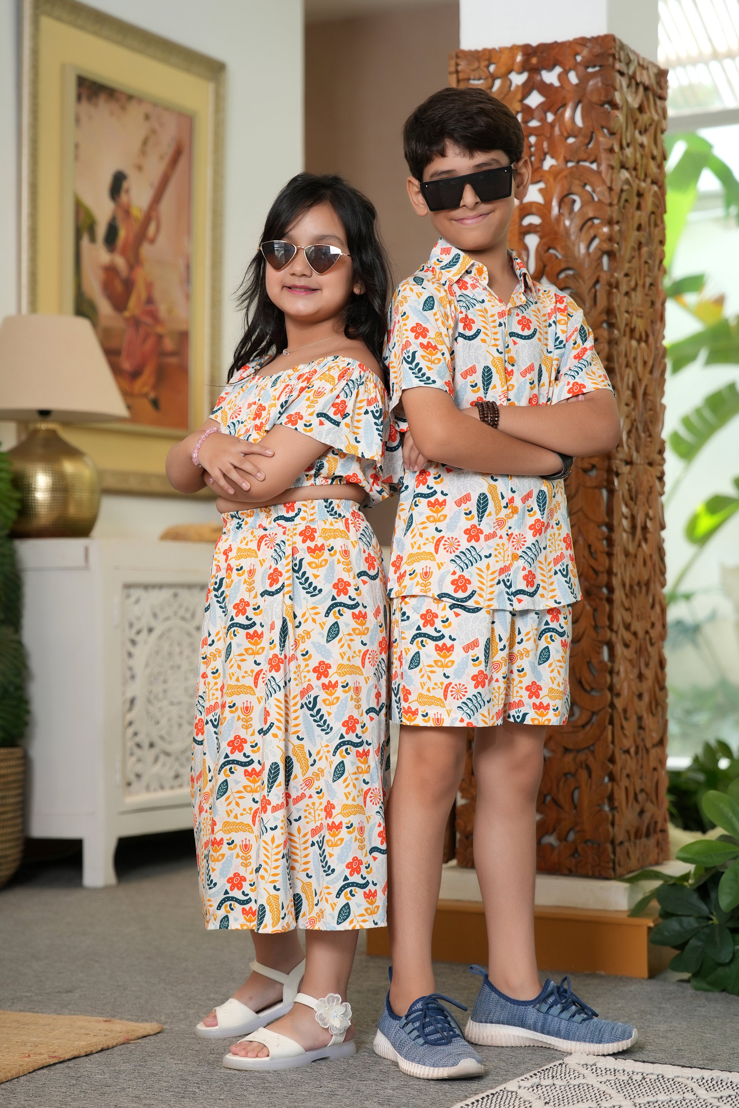 Brother Sister Matching Beach Outfits – Kids Tropical Resort Wear for Family Vacation