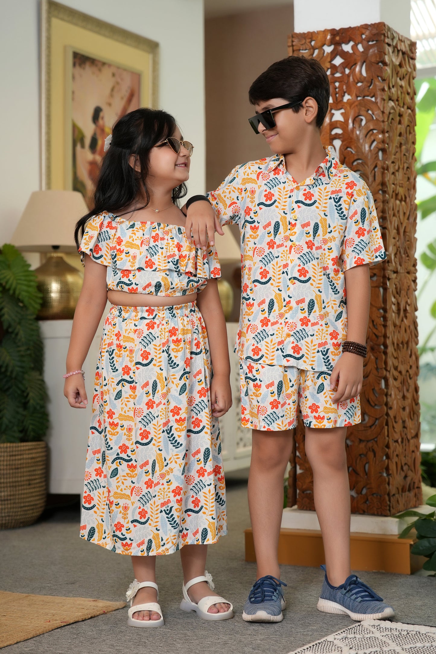 Brother Sister Matching Beach Outfits – Kids Tropical Resort Wear for Family Vacation