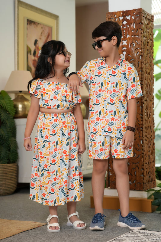 Brother Sister Matching Beach Outfits – Kids Tropical Resort Wear for Family Vacation