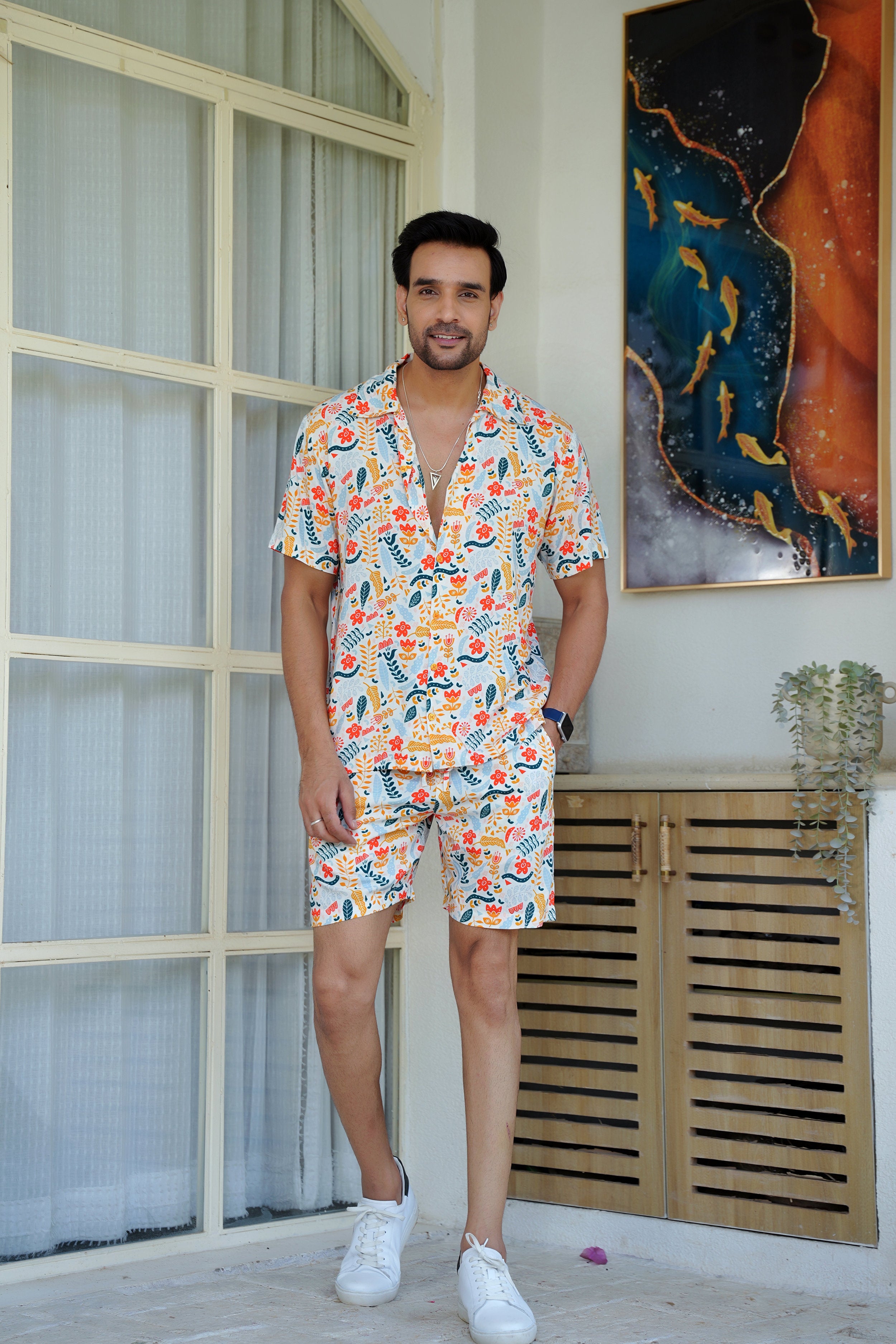 Mens Beach Co Ord Set – Tropical Shirt and Shorts Outfit for Vacation Pool Party and Resort Holiday