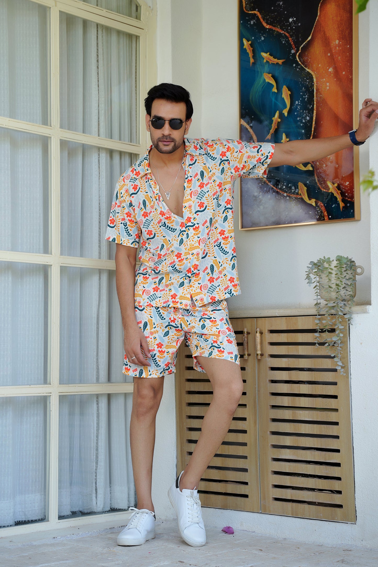 Mens Beach Co Ord Set – Tropical Shirt and Shorts Outfit for Vacation Pool Party and Resort Holiday