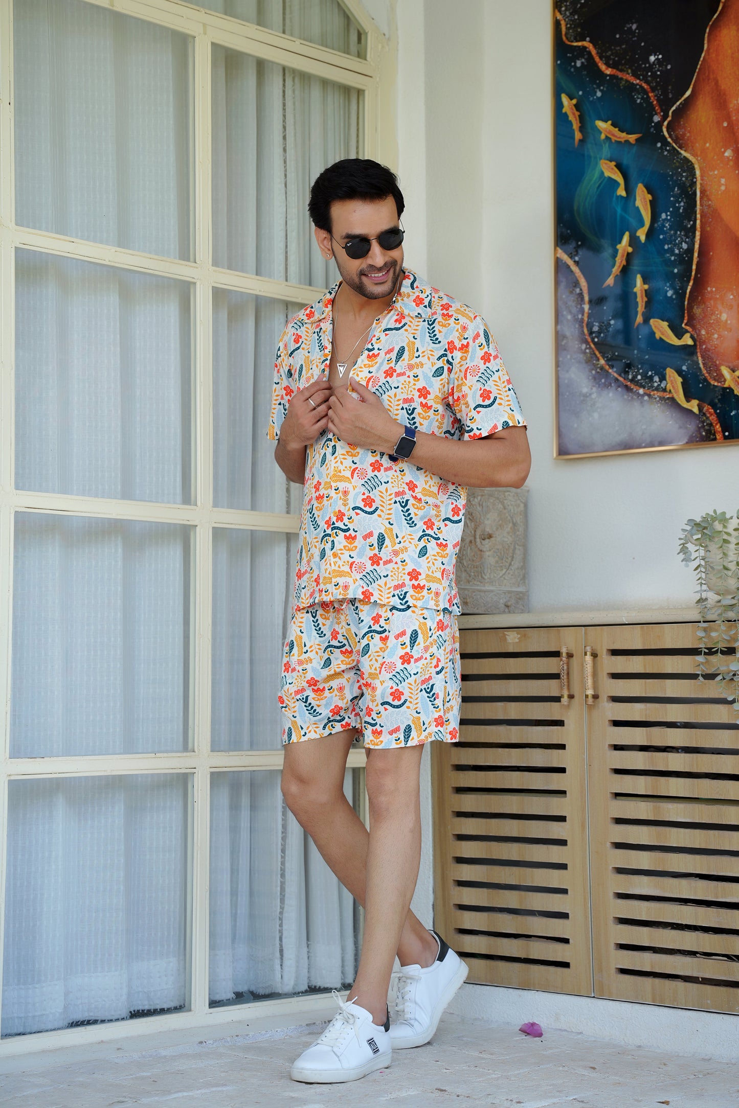 Mens Beach Co Ord Set – Tropical Shirt and Shorts Outfit for Vacation Pool Party and Resort Holiday